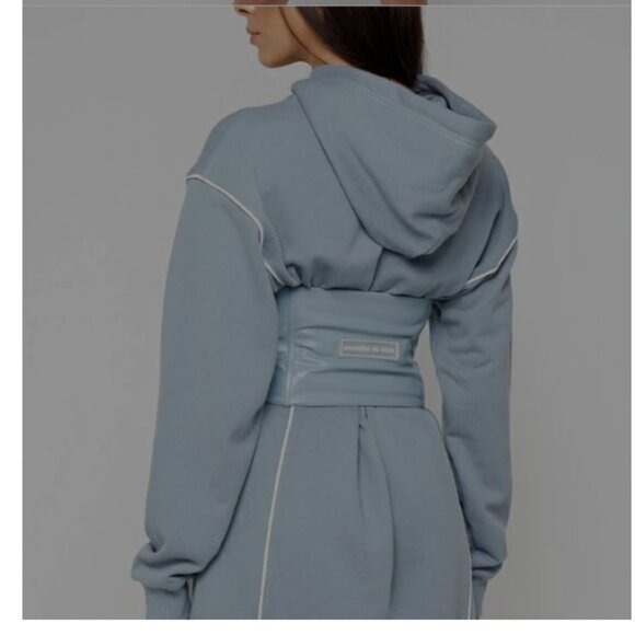 NWT Maniere De Voir Corset Hooded Dress, Steel Blue - Picture 2 of 3